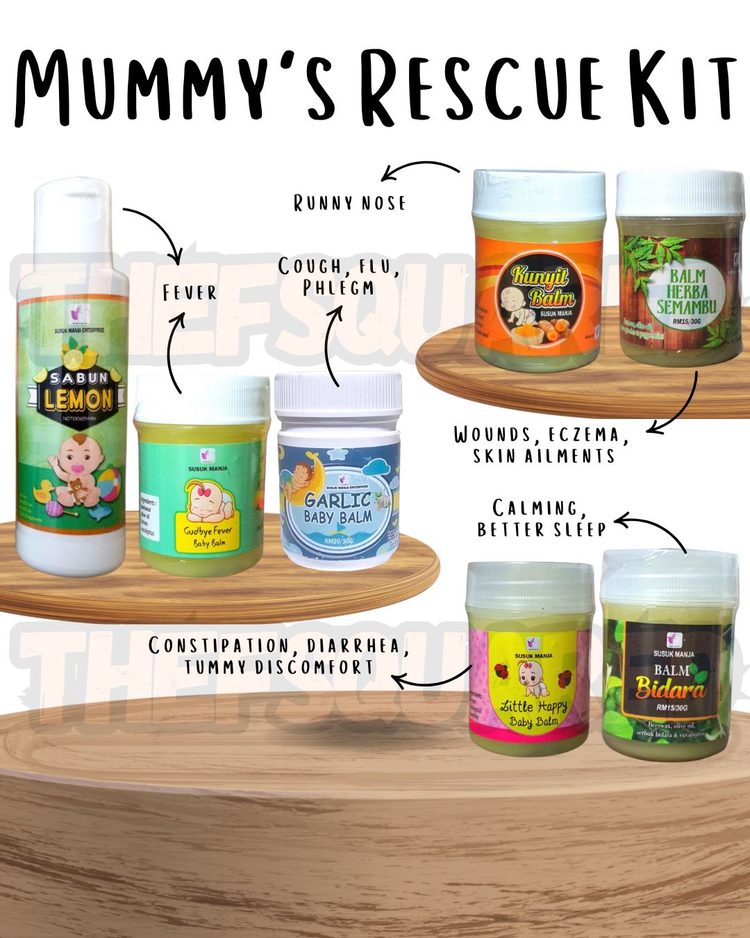 Mummy's Rescue Kit Baby Gift Set (Garlic balm, Ginger balm, Turmeric, Neem, Bidara, Lemon Soap, Fever Balm)