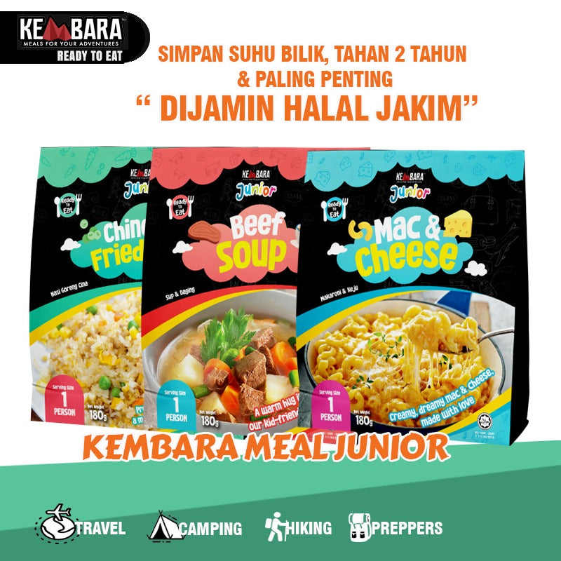 KEMBARA MEALS JUNIOR | READY TO EAT | 180G | CHINESE FRIED RICE | MAC N CHEESE | BEEF SOUP