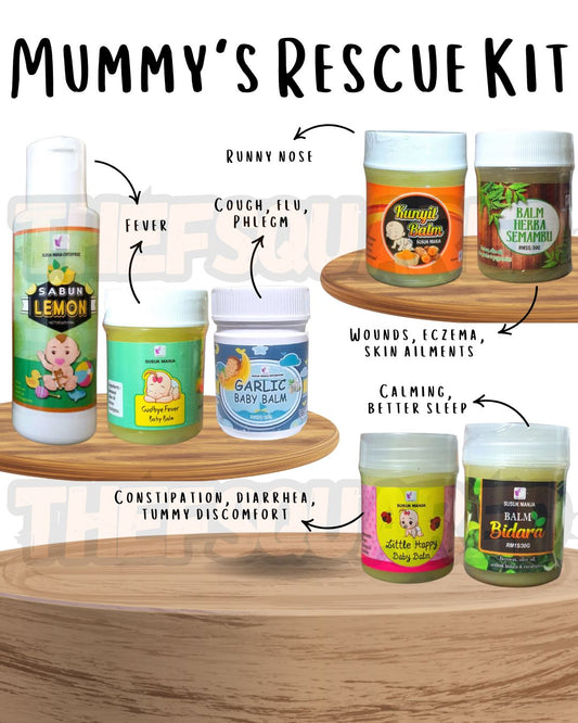 Mummy's Rescue Kit Baby Gift Set (Garlic balm, Ginger balm, Turmeric, Neem, Bidara, Lemon Soap, Fever Balm)