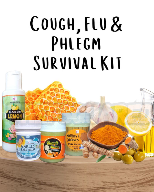 Cough, Flu & Phlegm Survival Kit (Garlic balm, Turmeric, Sniffles, Lemon Soap)